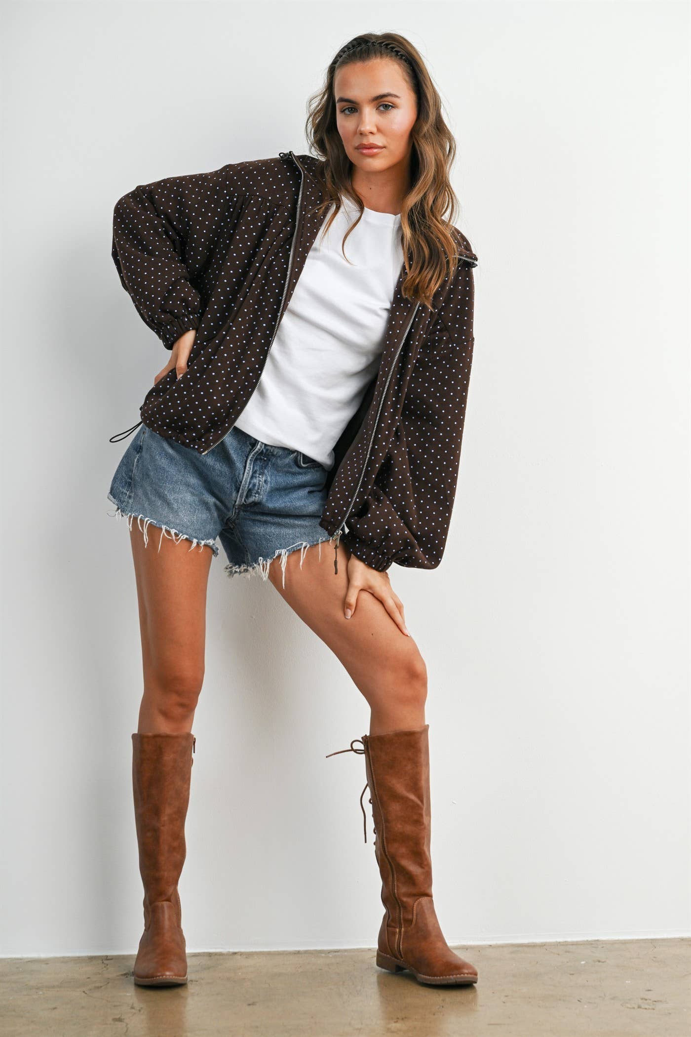Polka Dot Zip-Up Anorak Jacket