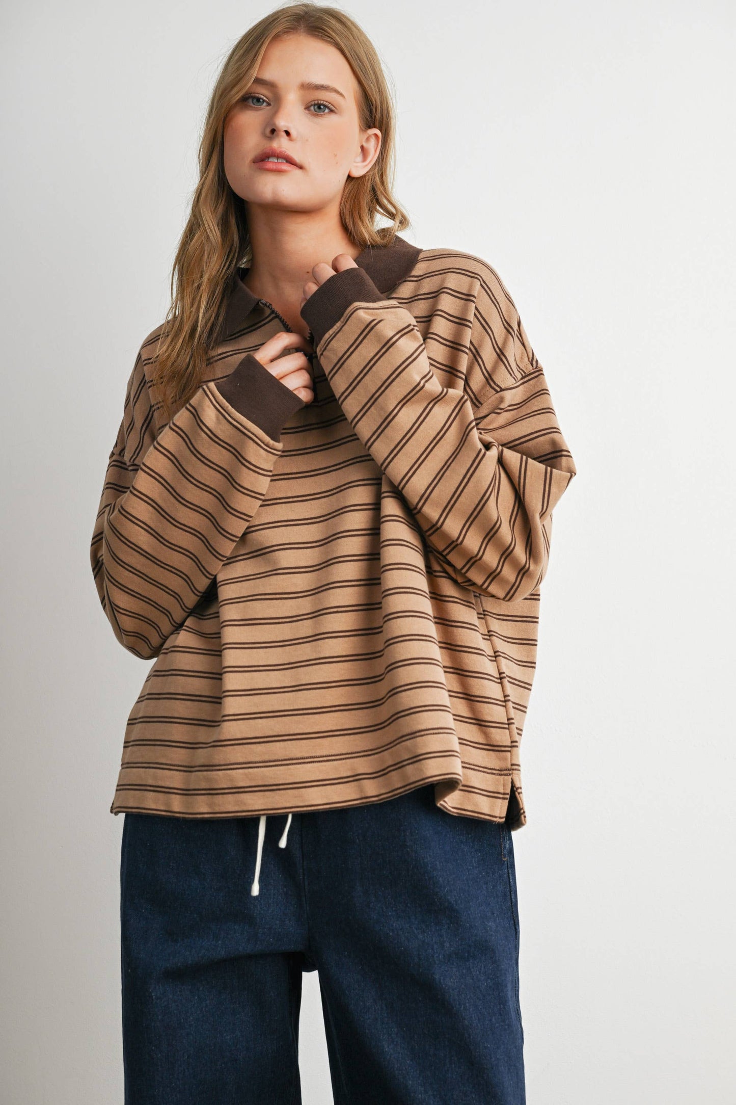 Striped Long Sleeve Polo Shirt