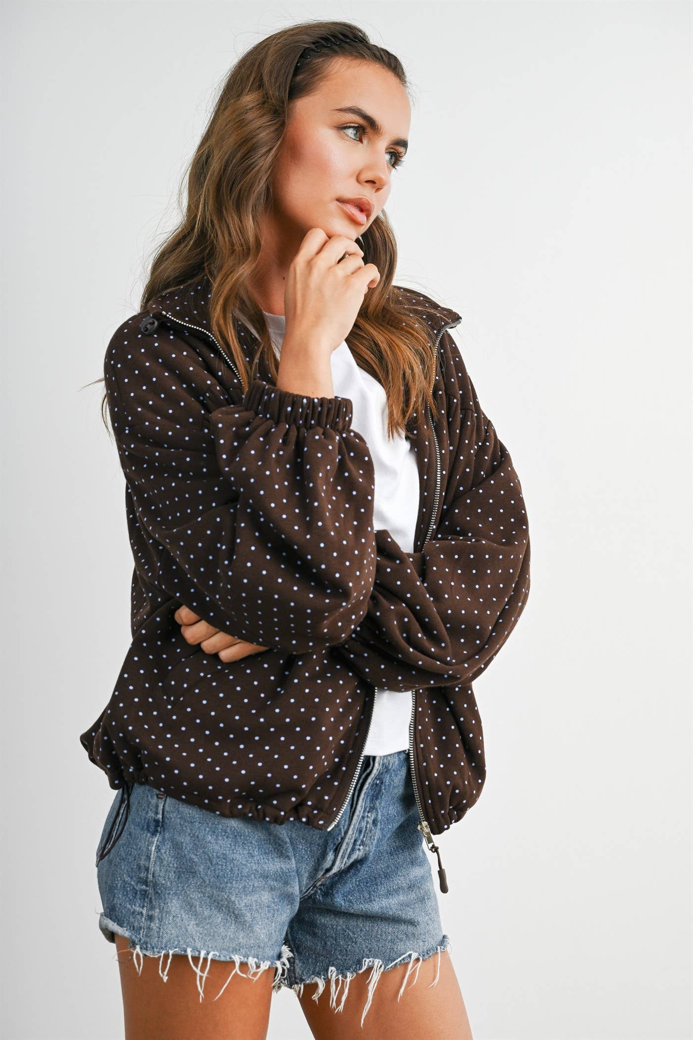 Polka Dot Zip-Up Anorak Jacket