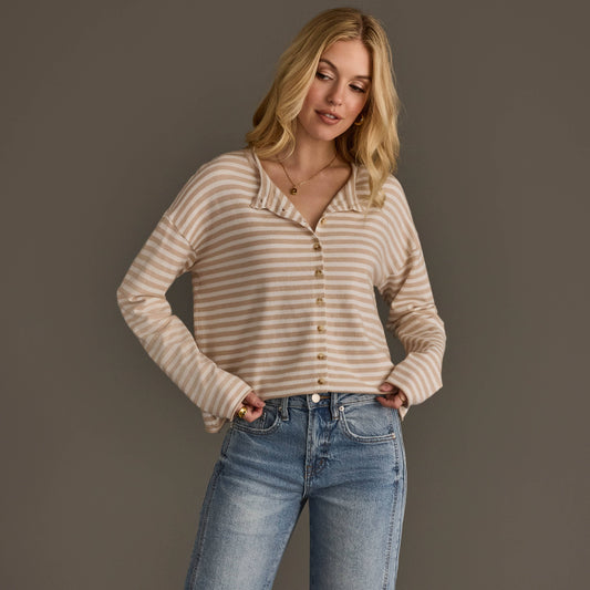 Beige & Off White Striped Cardigan