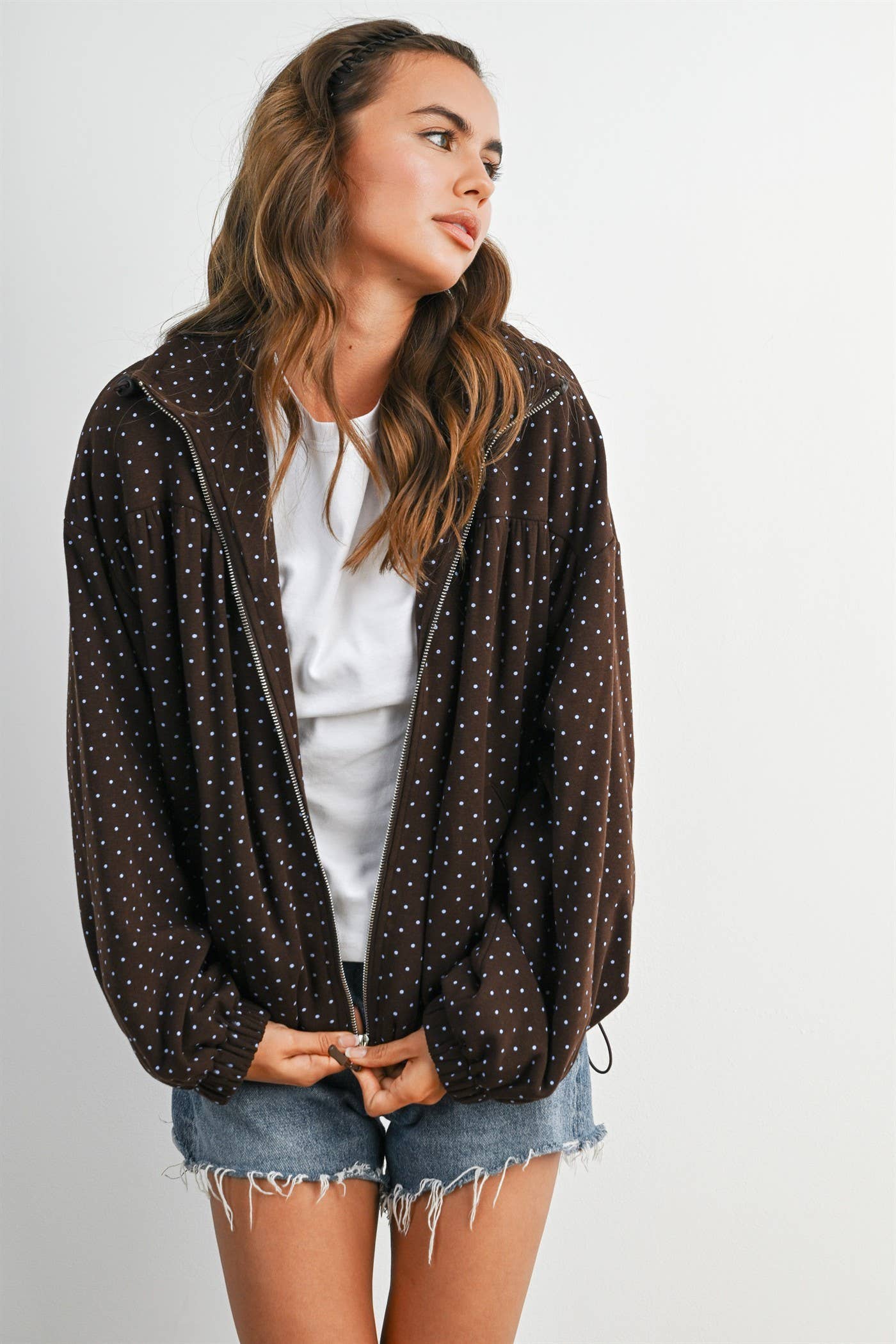 Polka Dot Zip-Up Anorak Jacket
