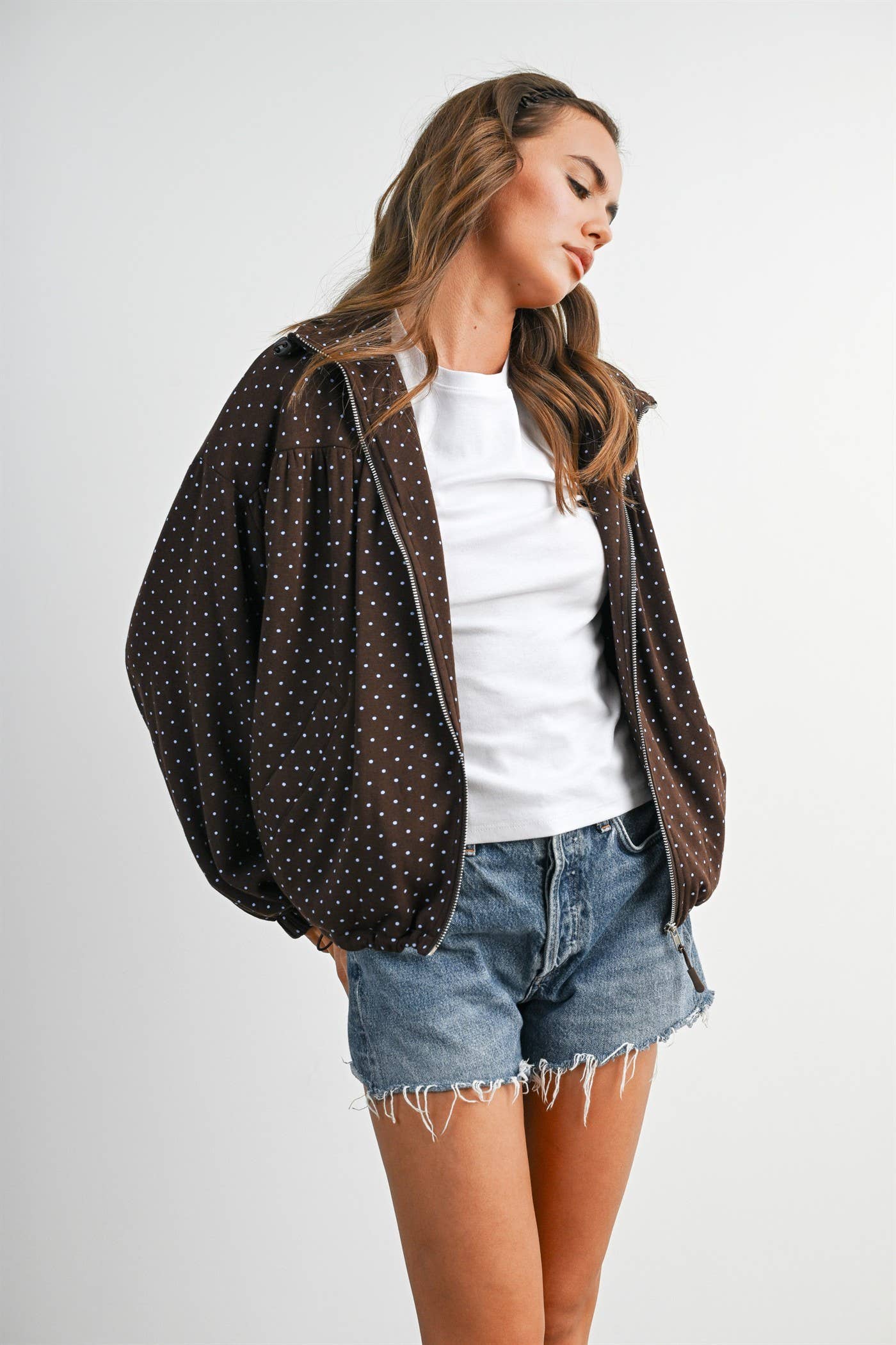 Polka Dot Zip-Up Anorak Jacket