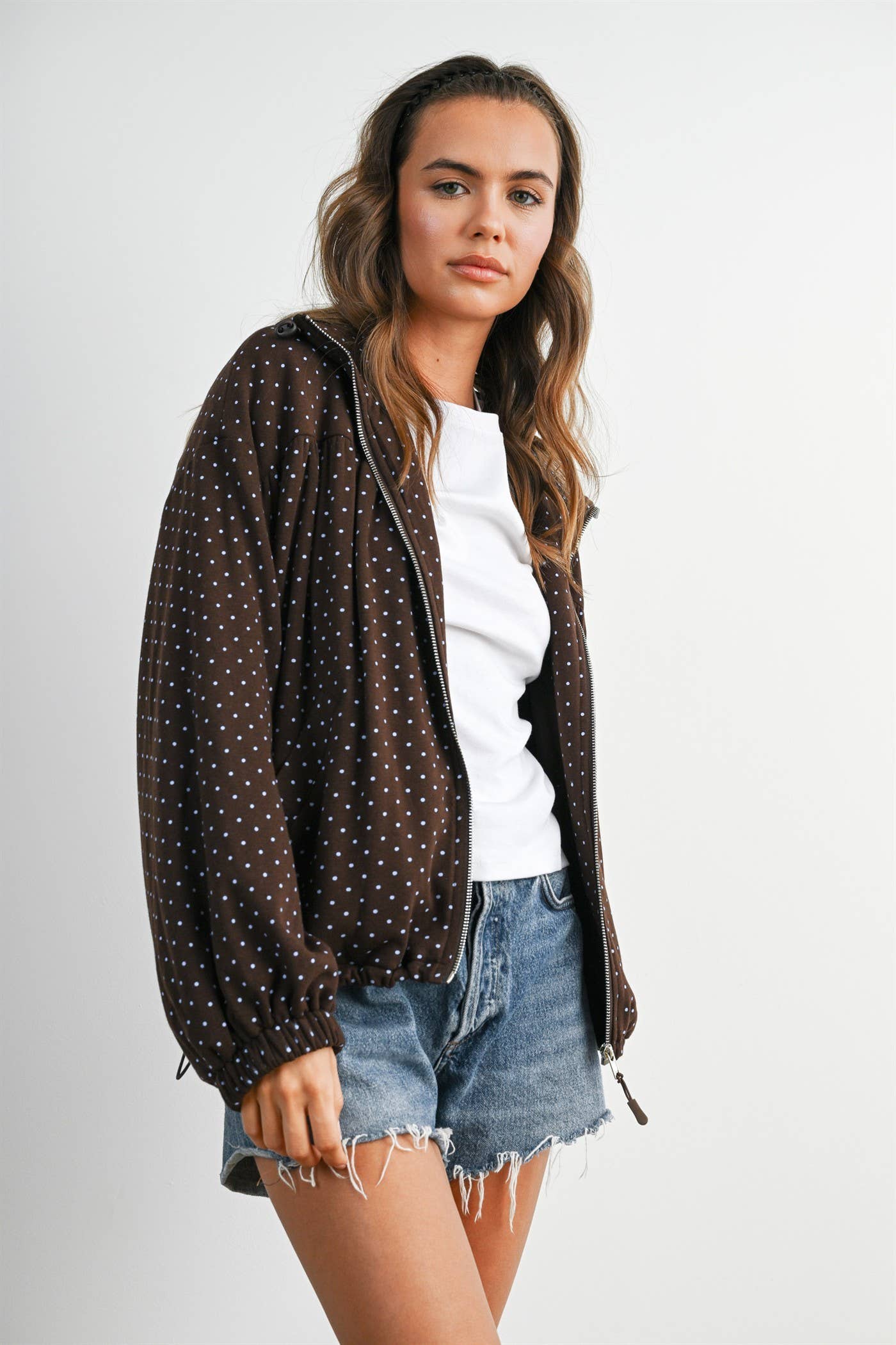 Polka Dot Zip-Up Anorak Jacket