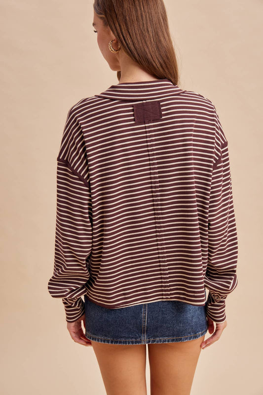 STRIPED BUTTON COLLAR TOP
